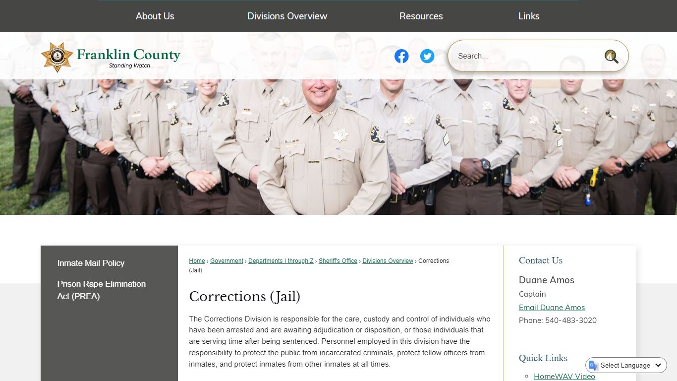 Corrections (Jail) | Franklin County, VA